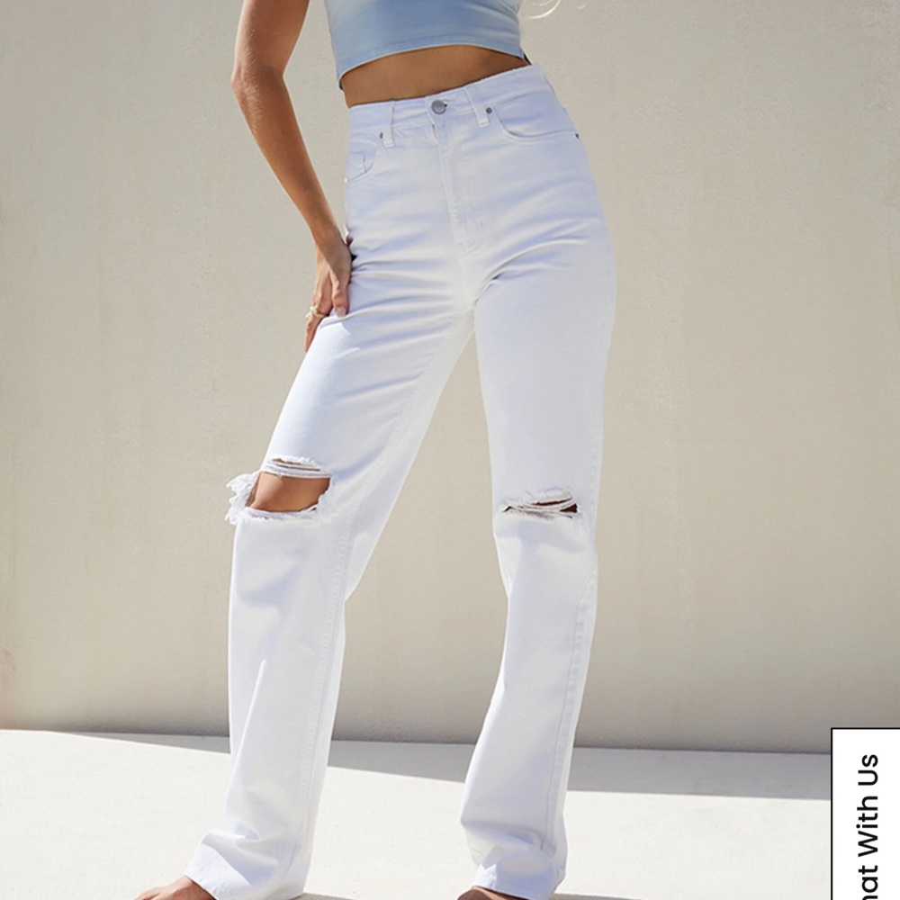 PacSun White Ripped Straight Leg Jeans